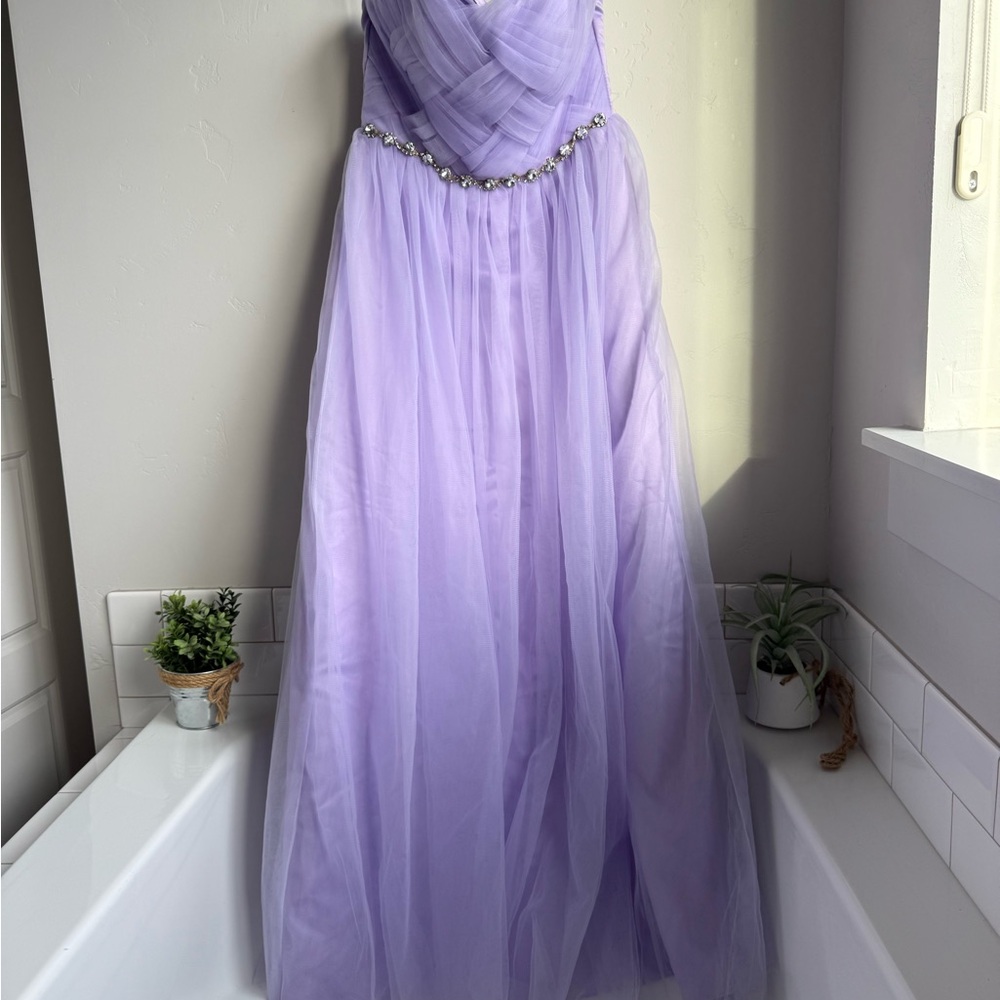 Strapless Lilac Tulle Evening Dress with Crystal Waist